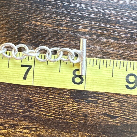 Sterling SIlver 925 Round Link Chain Bracelet Heart Tag Toggle Clasp 7.5" Length - Picture 7 of 10